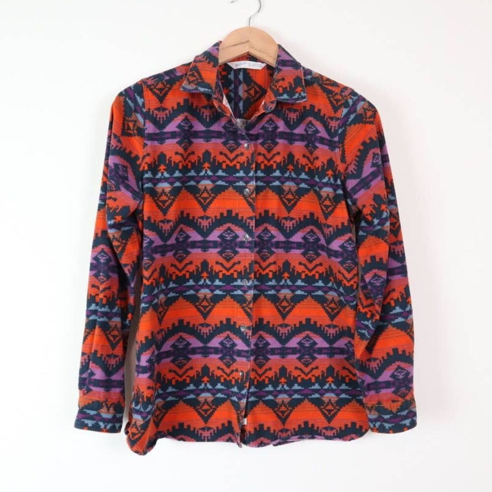 Woolrich Aztec Size M Keystone Top Womens Flannel Button Down Orange